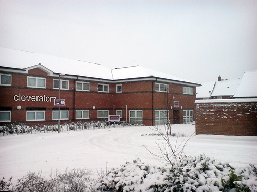 Cleveratom office block in the snow